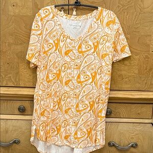 Soft Surroundings Orange and White Paisley Tee